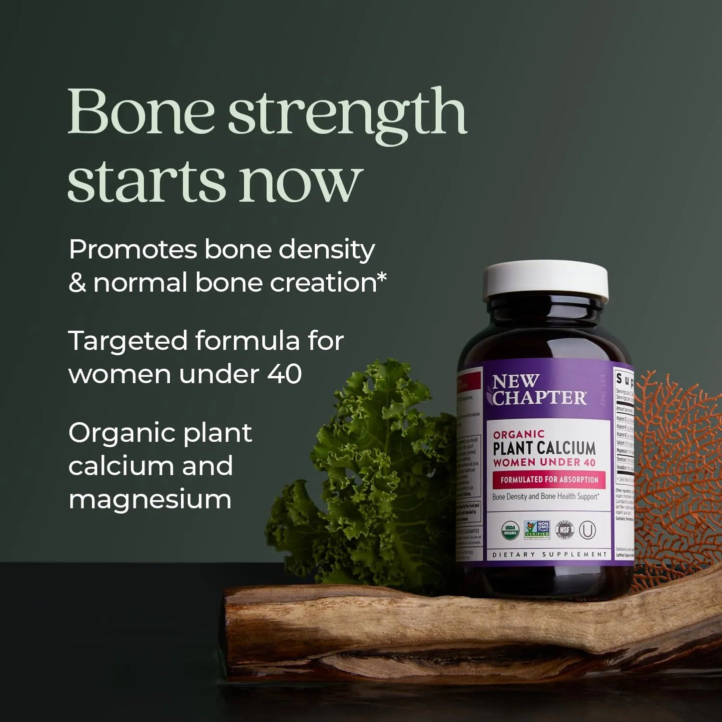 Suplemento De Calcio Vegetal Orgánico Con Vitamina D3 Y K2 Para Mujeres 60 Cápsulas