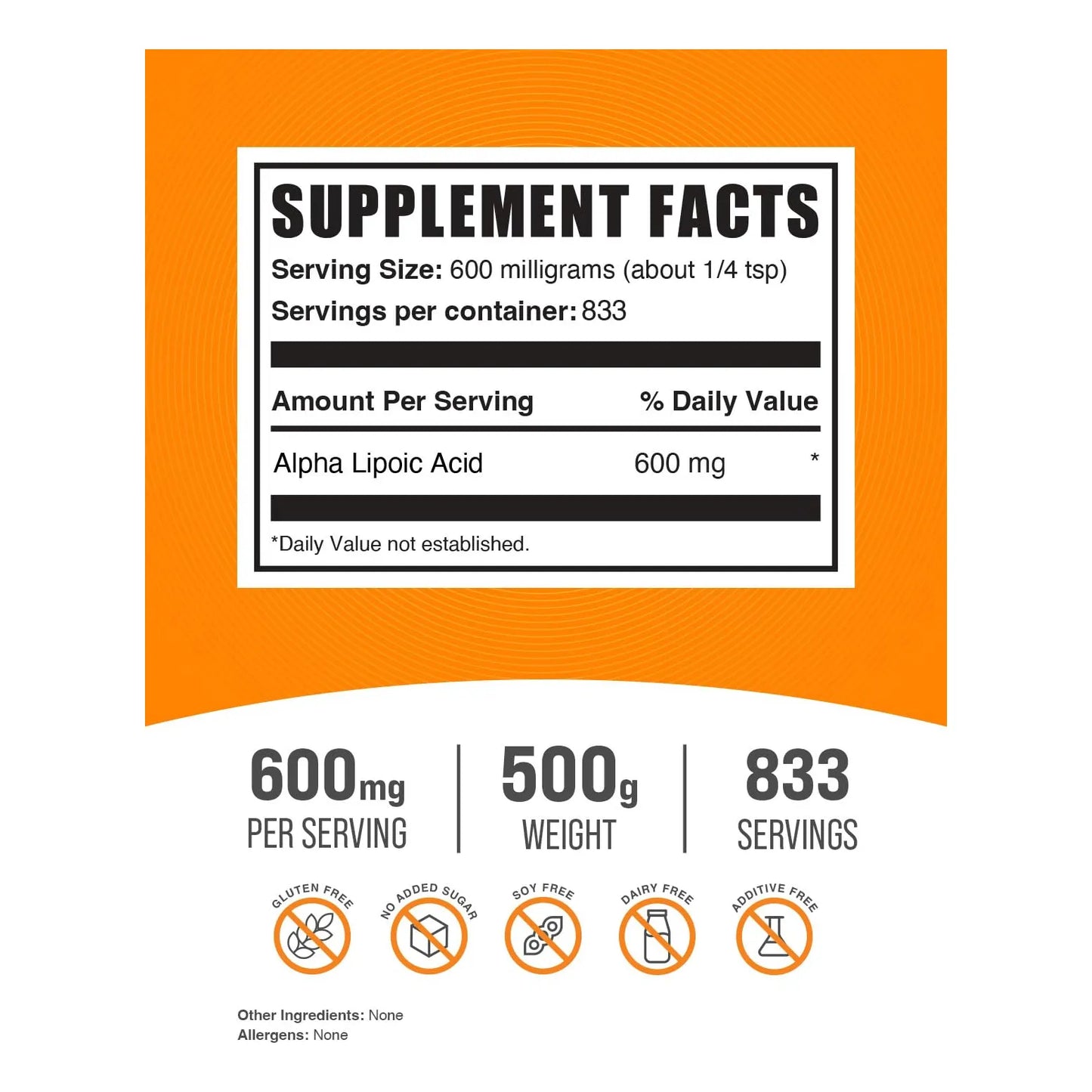 Polvo De Ácido Alfa Lipoico 600 Mg Antioxidante Sin Gluten Envío Gratis