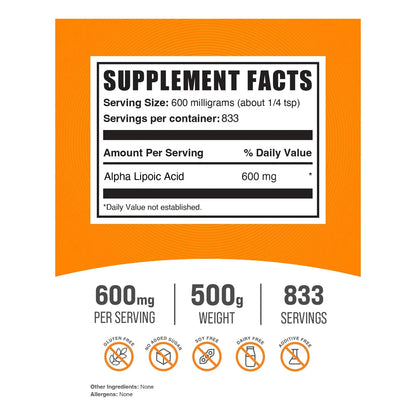 Polvo De Ácido Alfa Lipoico 600 Mg Antioxidante Sin Gluten Envío Gratis