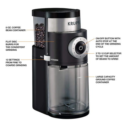 Molinillo De Cafe Krups Acero Inoxidable 12 Niveles Molienda 110V Envio Gratis