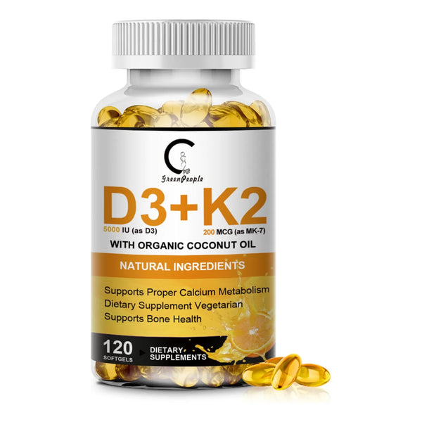 Suplemento Vitamina D3 K2 5000 Ui 200 Mcg Con Aceite De Coco 120 Cápsulas