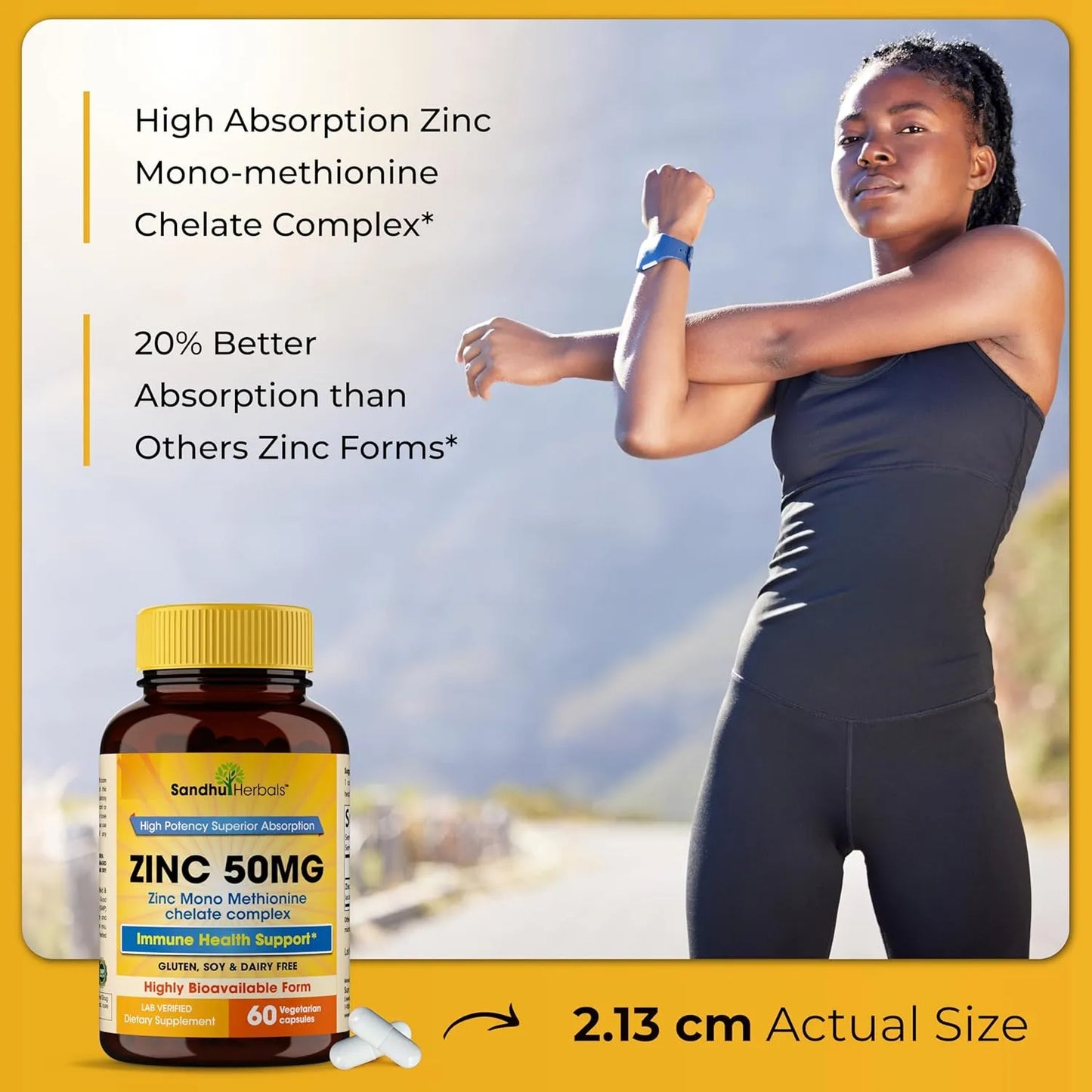 Sandhu Herbals Suplemento De Zinc 50 Mg Monometionina Alta Absorción 60 Cápsulas