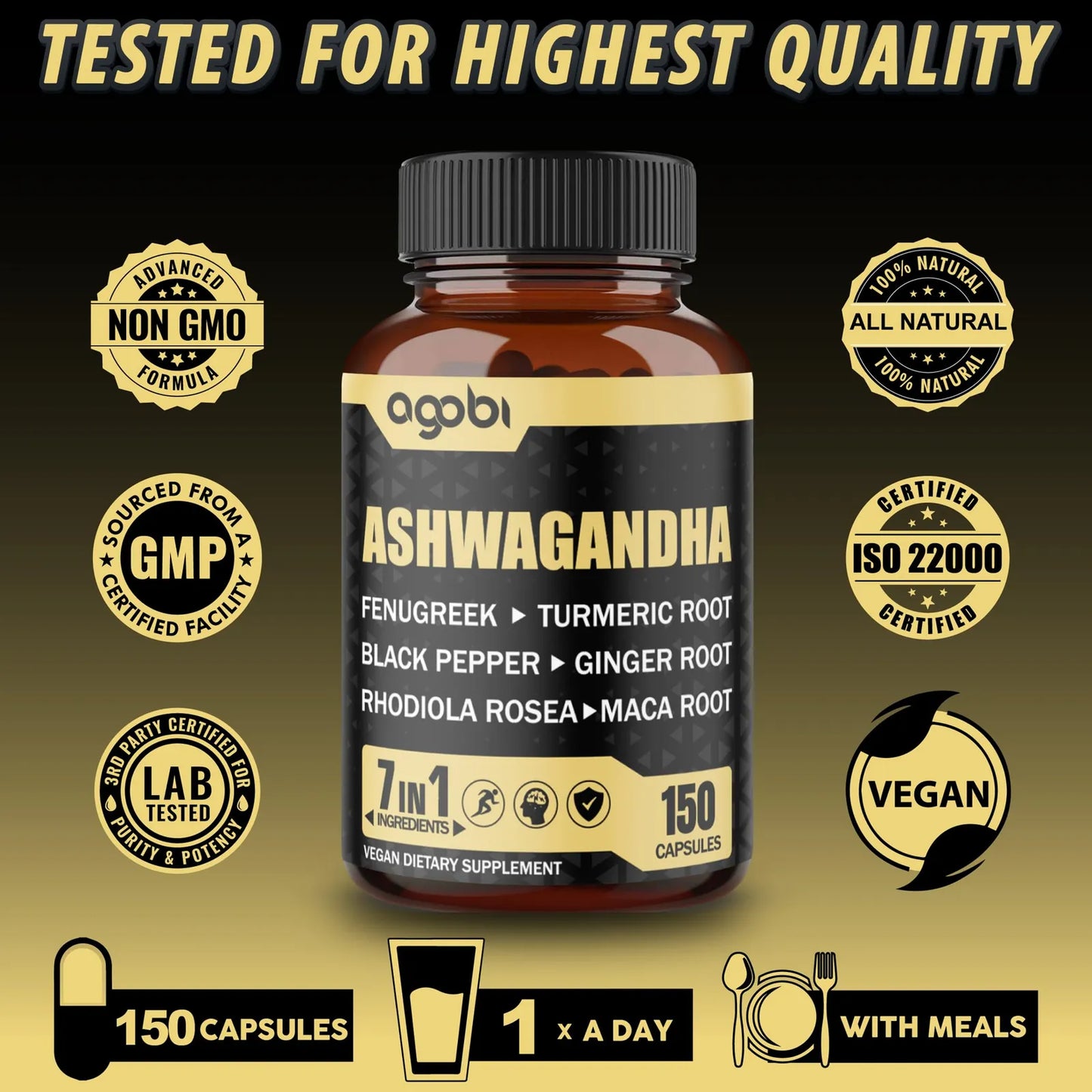 Cápsulas De Ashwagandha Con 7 Ingredientes Herbales 8050 Mg Mezcla Potente Para Energía Y Sueño