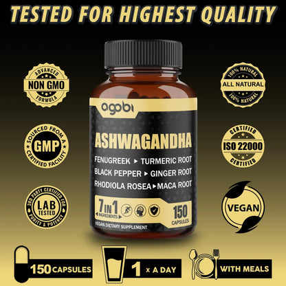 Cápsulas De Ashwagandha Con 7 Ingredientes Herbales 8050 Mg Mezcla Potente Para Energía Y Sueño