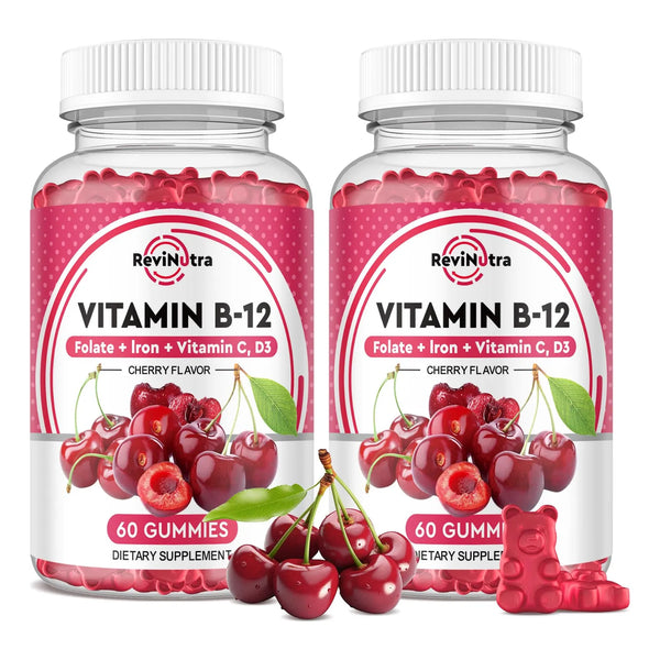 Gomitas Vitamina B12 5000 Mcg Con Hierro Vitamina C D3 Sabor Cereza