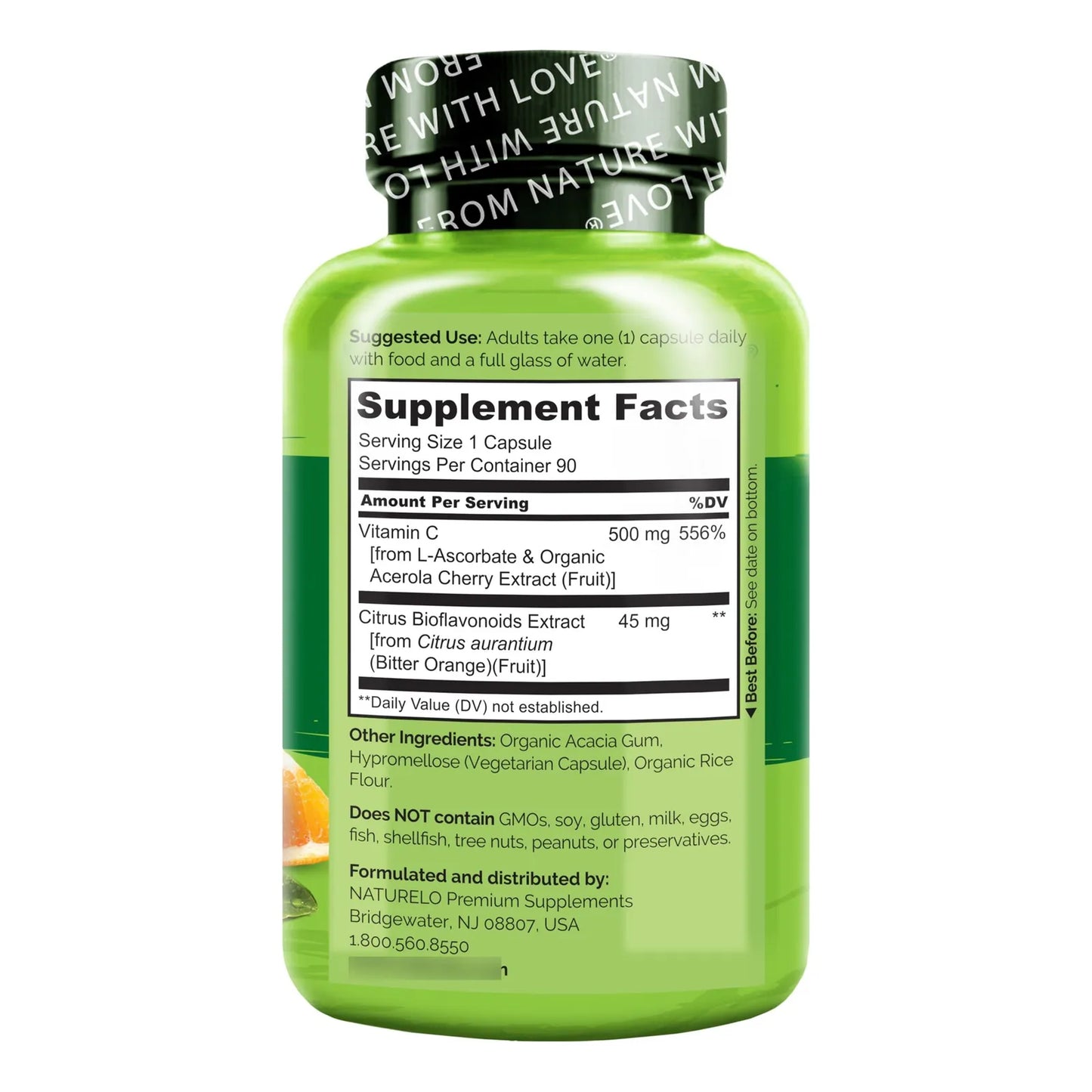 Vitamina C 500 Mg Con Extracto De Cereza Acerola Orgánica Y Bioflavonoides Suplemento Vegano 90 Cápsulas