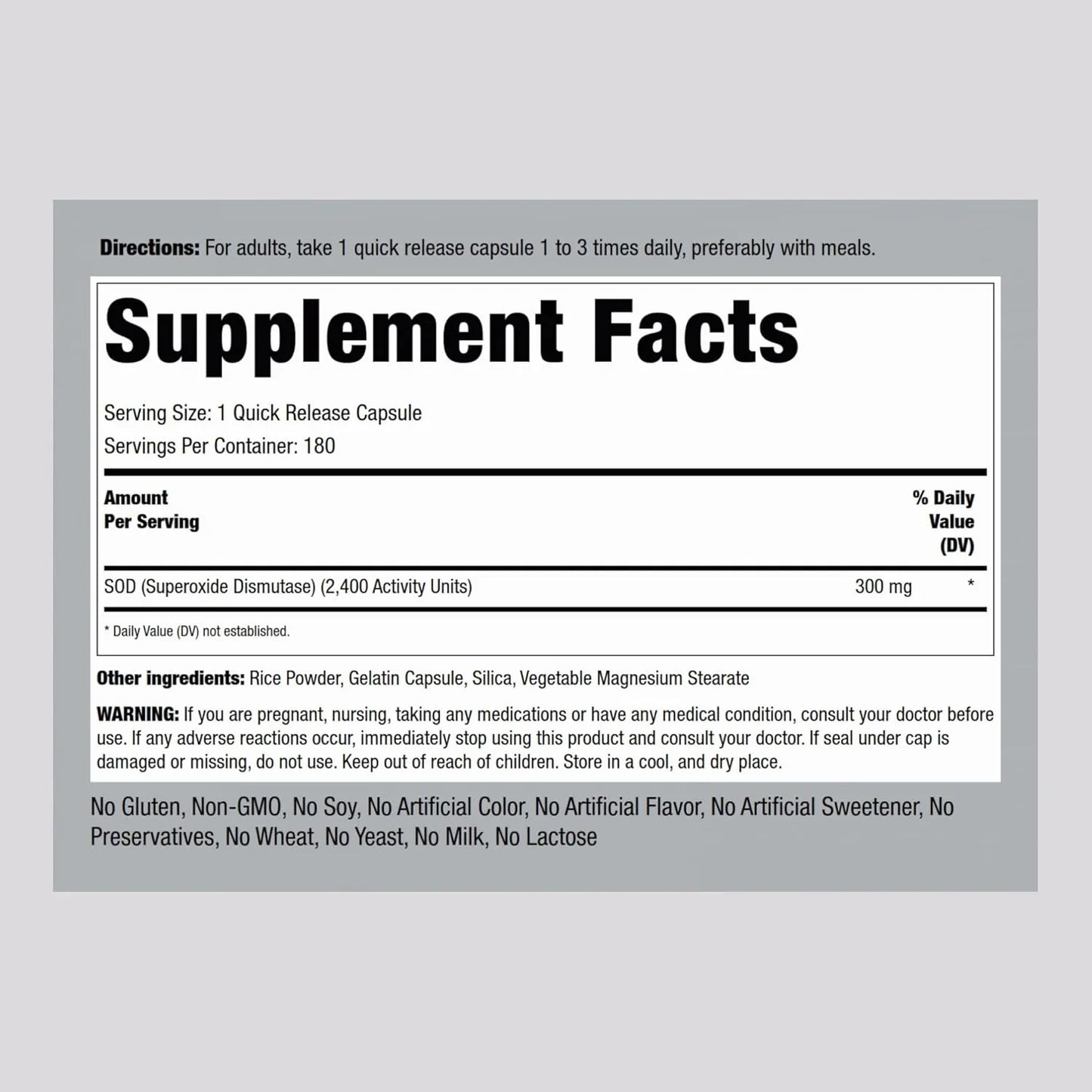 Antioxidante Superoxido Dismutasa SOD 300 Mg 180 Capsulas Suplemento Sin Gluten
