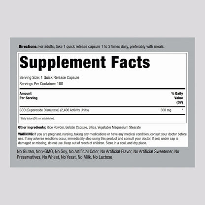 Antioxidante Superoxido Dismutasa SOD 300 Mg 180 Capsulas Suplemento Sin Gluten