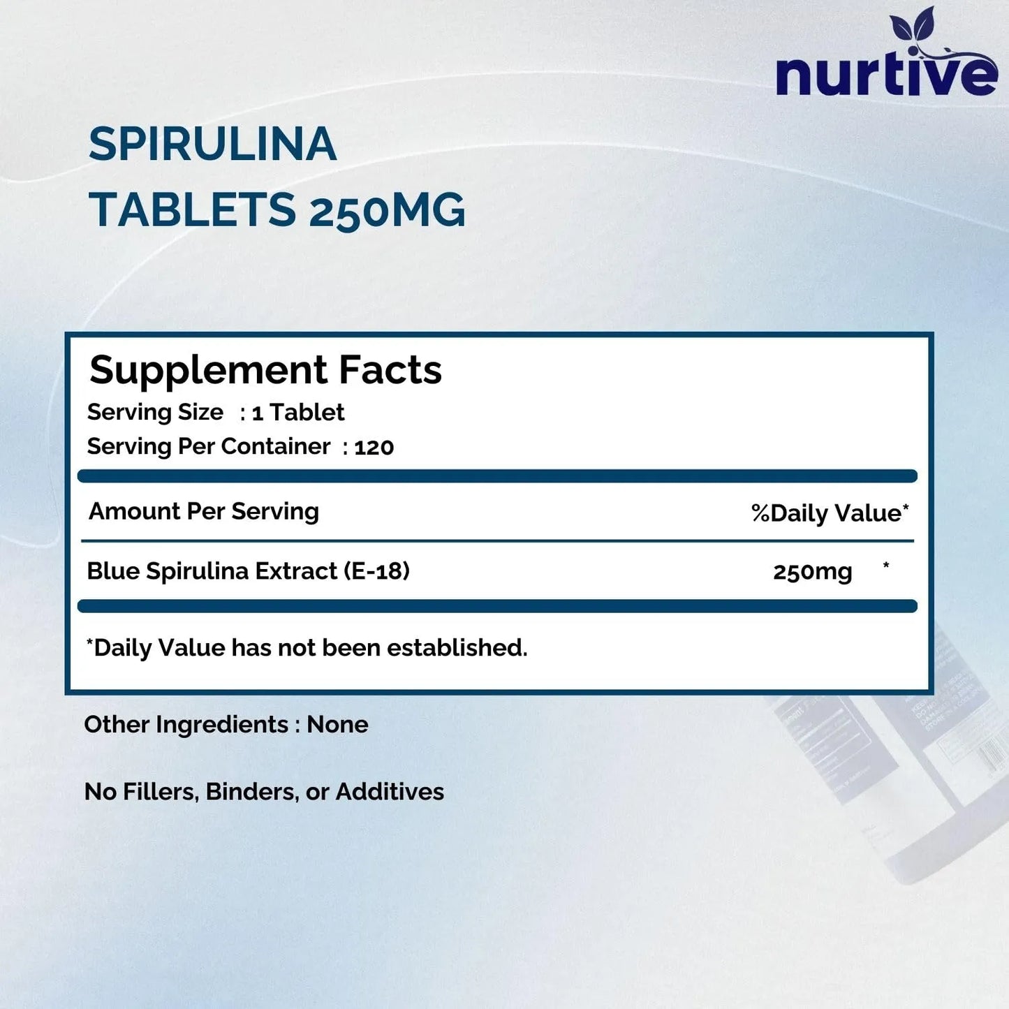 Tabletas De Espirulina Azul 120 Tabletas 250 Mg Extracto Puro Vegano Sin Gluten