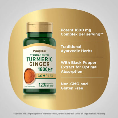 Cápsulas De Cúrcuma Y Jengibre 1800 Mg Con Extracto De Pimienta Negra Y Astrágalo 120 Unidades