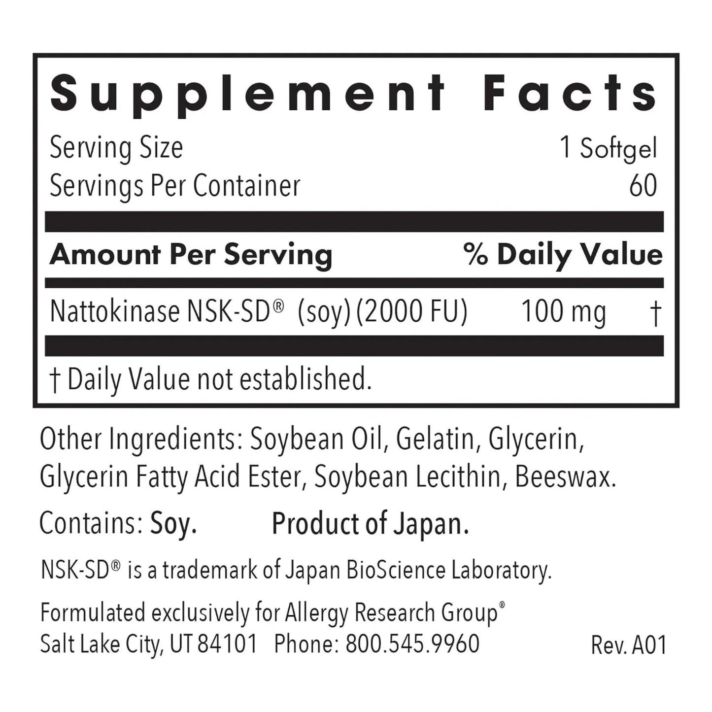 Nattoquinasa NSK SD 2000 FU 100mg 60 Capsulas Salud Cardiovascular