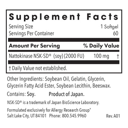 Nattoquinasa NSK SD 2000 FU 100mg 60 Capsulas Salud Cardiovascular