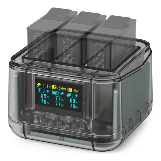 Cargador Batería GoPro Hero 13 Pantalla OLED 24W Carga Rápida Triple