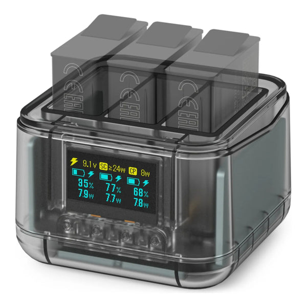 Cargador Batería GoPro Hero 13 Pantalla OLED 24W Carga Rápida Triple