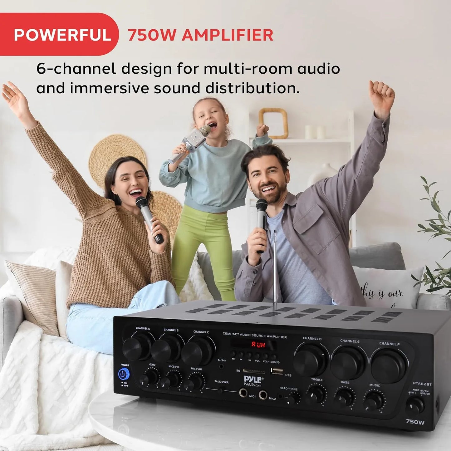 Amplificador Bluetooth Pyle 6 Canales 750W Sonido Potente Y Versatil
