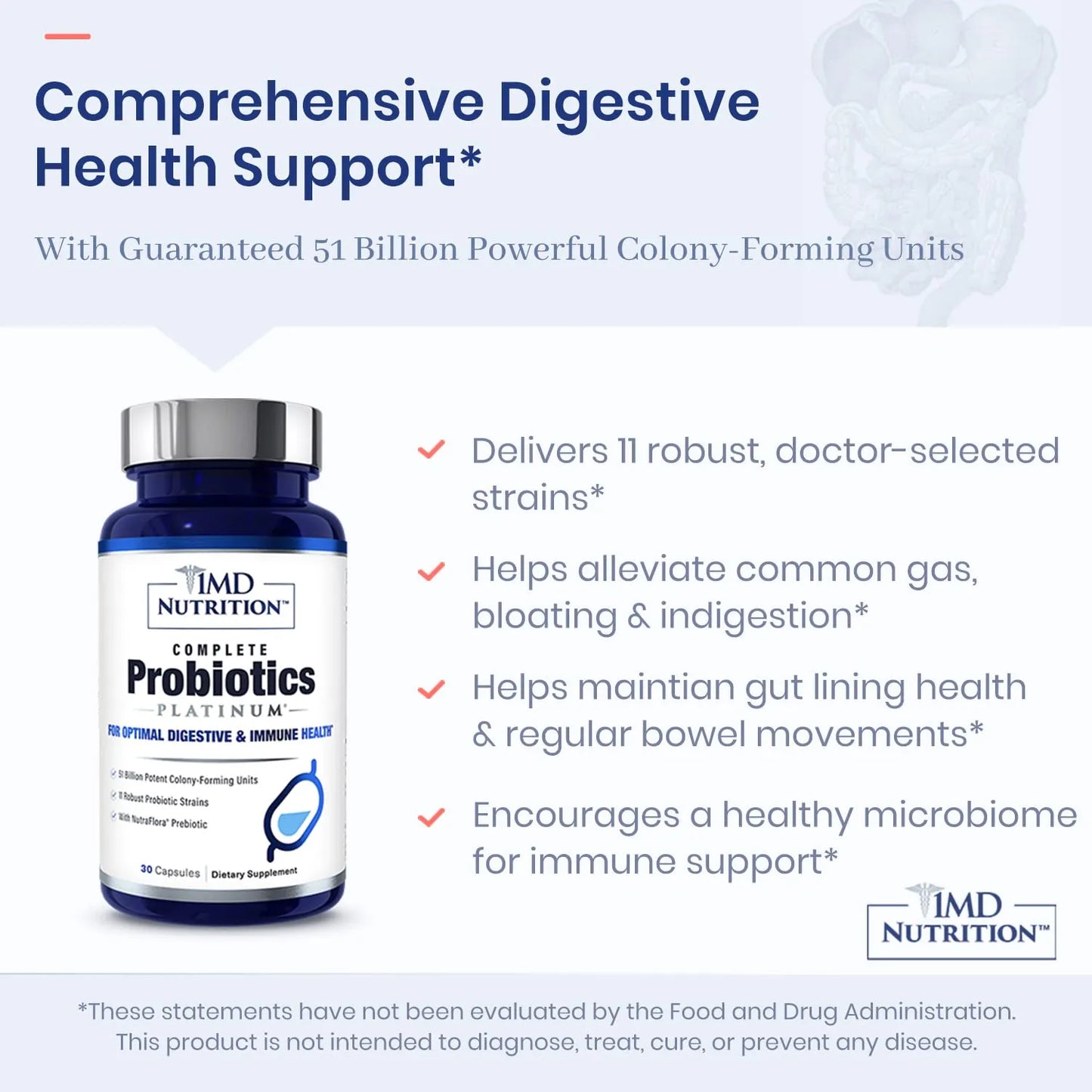 1MD Complete Probiotics Platinum 51 Mil Millones Ufc 11 Cepas Salud Digestiva E Inmunológica