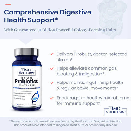 1MD Complete Probiotics Platinum 51 Mil Millones Ufc 11 Cepas Salud Digestiva E Inmunológica