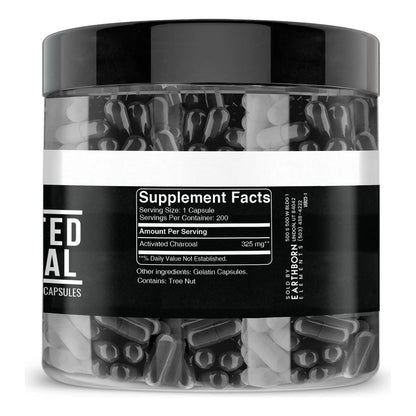 Cápsulas De Carbón Activado 200 Unidades 525 Mg Puro Desintoxicante Natural