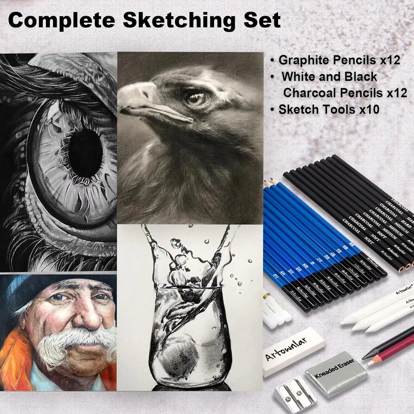 Set De Dibujo Profesional 72 Piezas Cuaderno Boceto 3 Colores Ideal Para Artistas