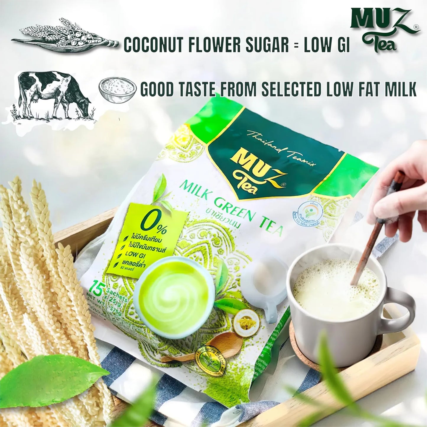 Mezcla Instantánea De Té Verde Con Leche En Polvo 3 En 1 15 Sobres