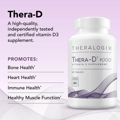 Vitamina D3 Thera D 4000 UI 90 Tabletas Apoyo Inmunológico Y Óseo