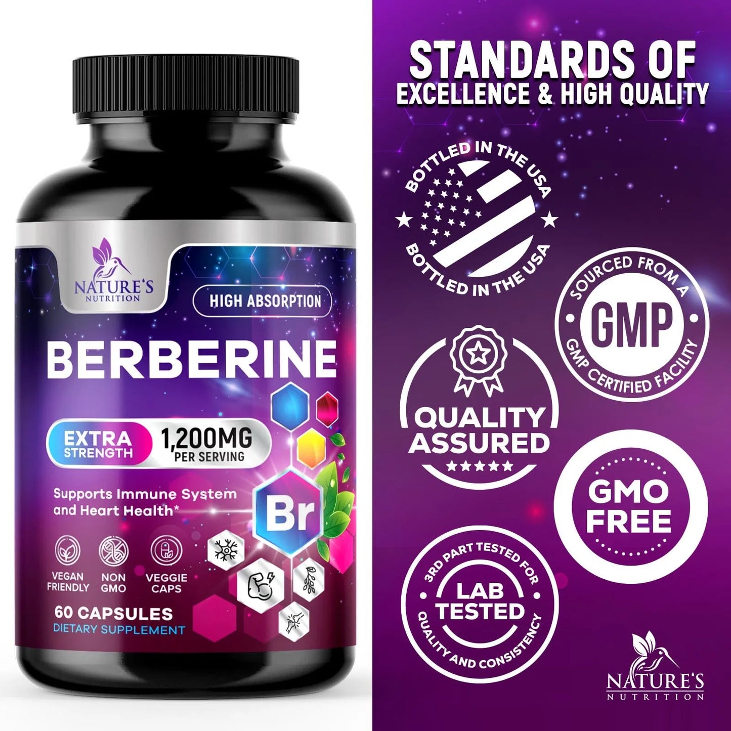 Suplemento De Berberina 1200 Mg Salud Cardíaca Y Apoyo Inmunológico