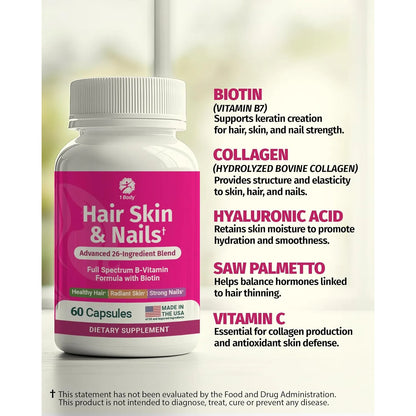 Vitaminas Cabello Piel Uñas Crecimiento Restauracion Biotina 5000 Mcg 60 Capsulas