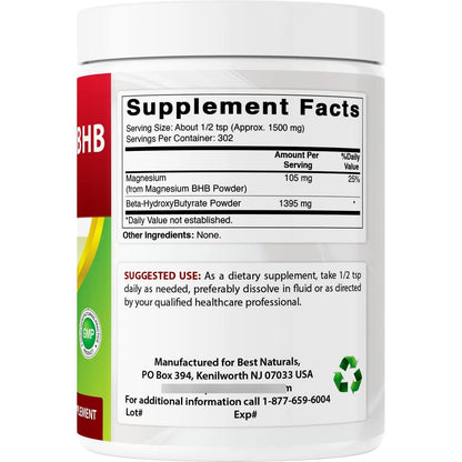 Magnesio BHB Polvo 1 Lb Energía Natural Sin Gluten Ni OMG