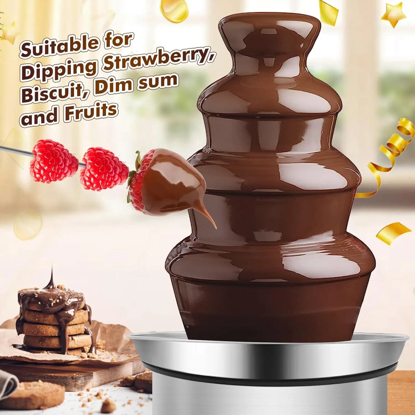 Maquina Fondue Electrica Acero Inoxidable 4 Niveles Chocolate Queso Salsas