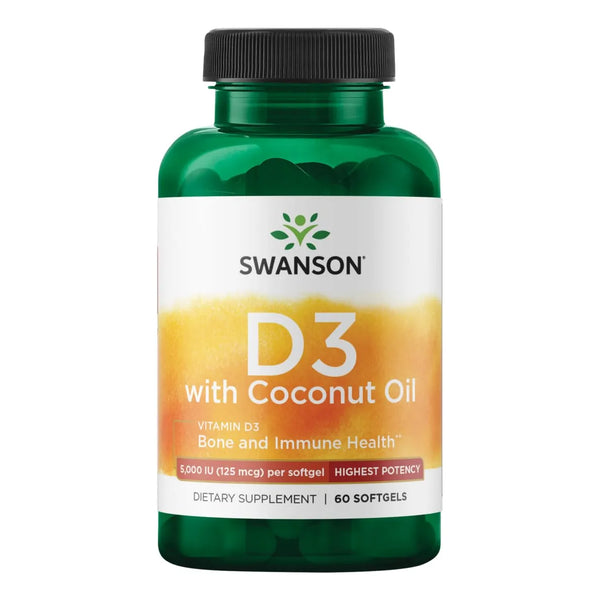Vitamina D3 5000 UI Con Aceite De Coco 60 Cápsulas Blandas Salud Ósea E Inmunológica