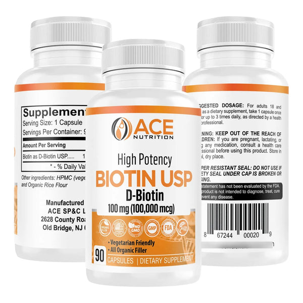 Biotina Alta Potencia 100mg 100000mcg Cabello Piel Uñas Suplemento Vitamina B7