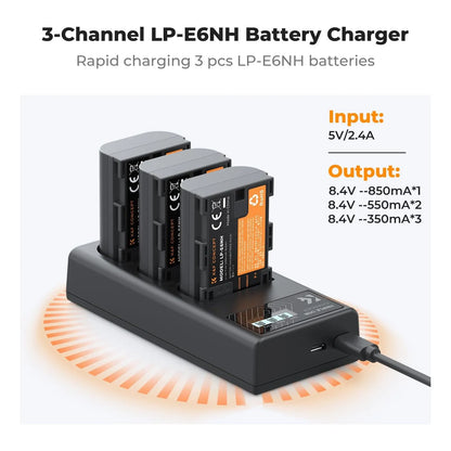 Cargador Triple LP E6NH Con Pantalla LCD Para Canon EOS R5 R6 R7 5D 6D 7D Carga Rapida Y Segura