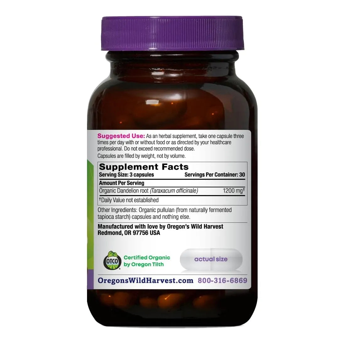 Raiz De Diente De Leon Organica Oregon Wild Harvest 90 Capsulas Veganas
