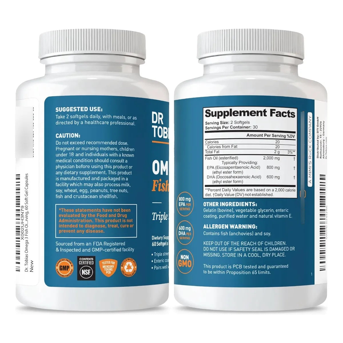 Aceite De Pescado Omega 3 2000 Mg Triple Fuerza 800 Mg Epa 600 Mg Dha Corazon Cerebro