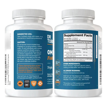 Aceite De Pescado Omega 3 2000 Mg Triple Fuerza 800 Mg Epa 600 Mg Dha Corazon Cerebro
