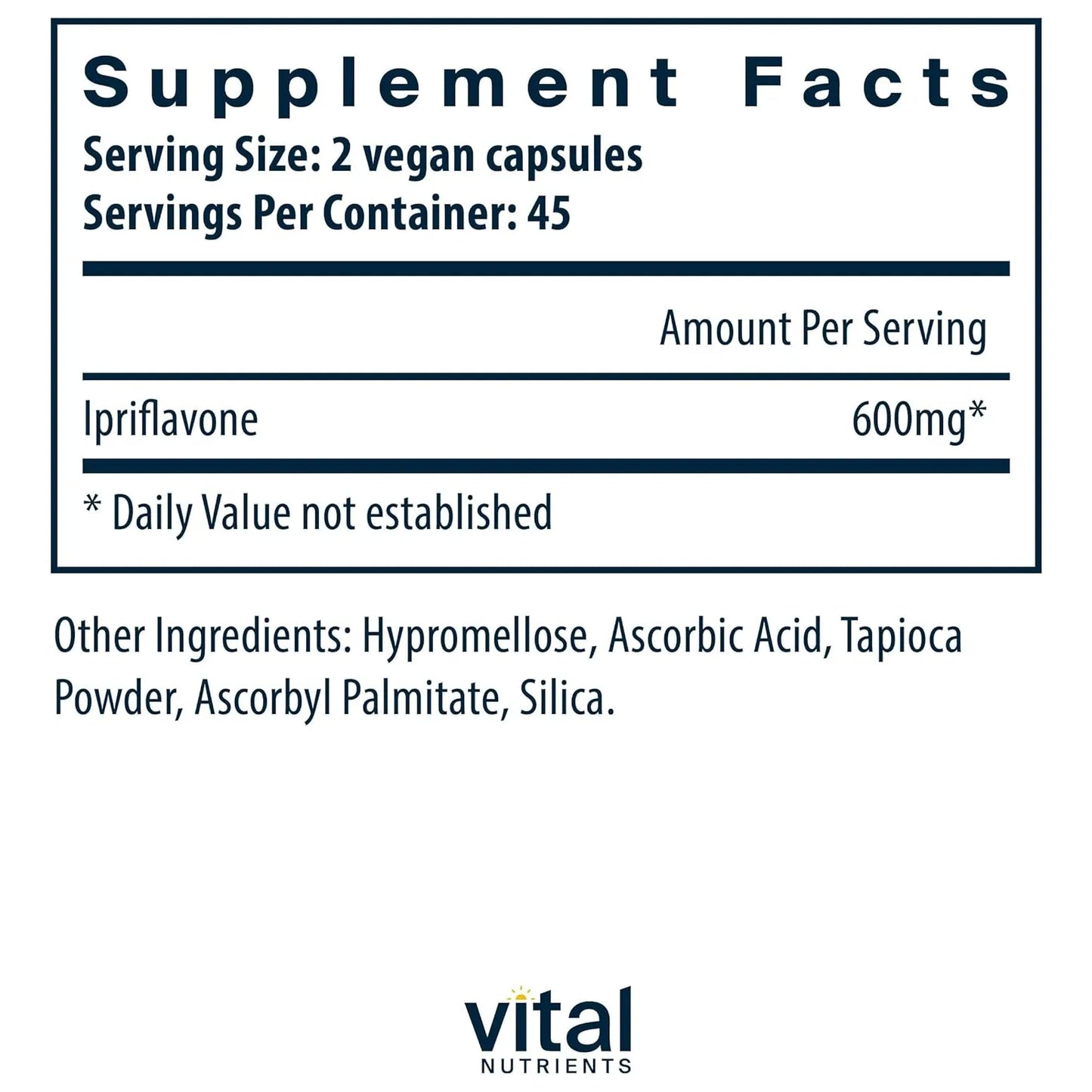 Ipriflavona 600mg Vital Nutrients Apoyo Huesos Saludables Absorcion Calcio 90 Capsulas