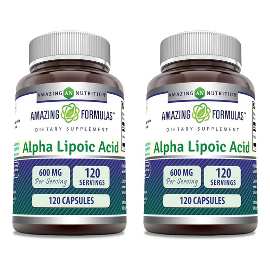 Amazing Formulas Suplemento De Cápsulas De Ácido Alfa Lipoico Ala De 600 Mg Sin Omg Sin Gluten 120 Unidades