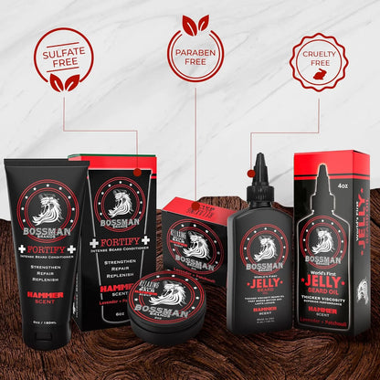 Kit Cuidado Barba Bossman Essentials Aceite Acondicionador Y Bálsamo Hammer