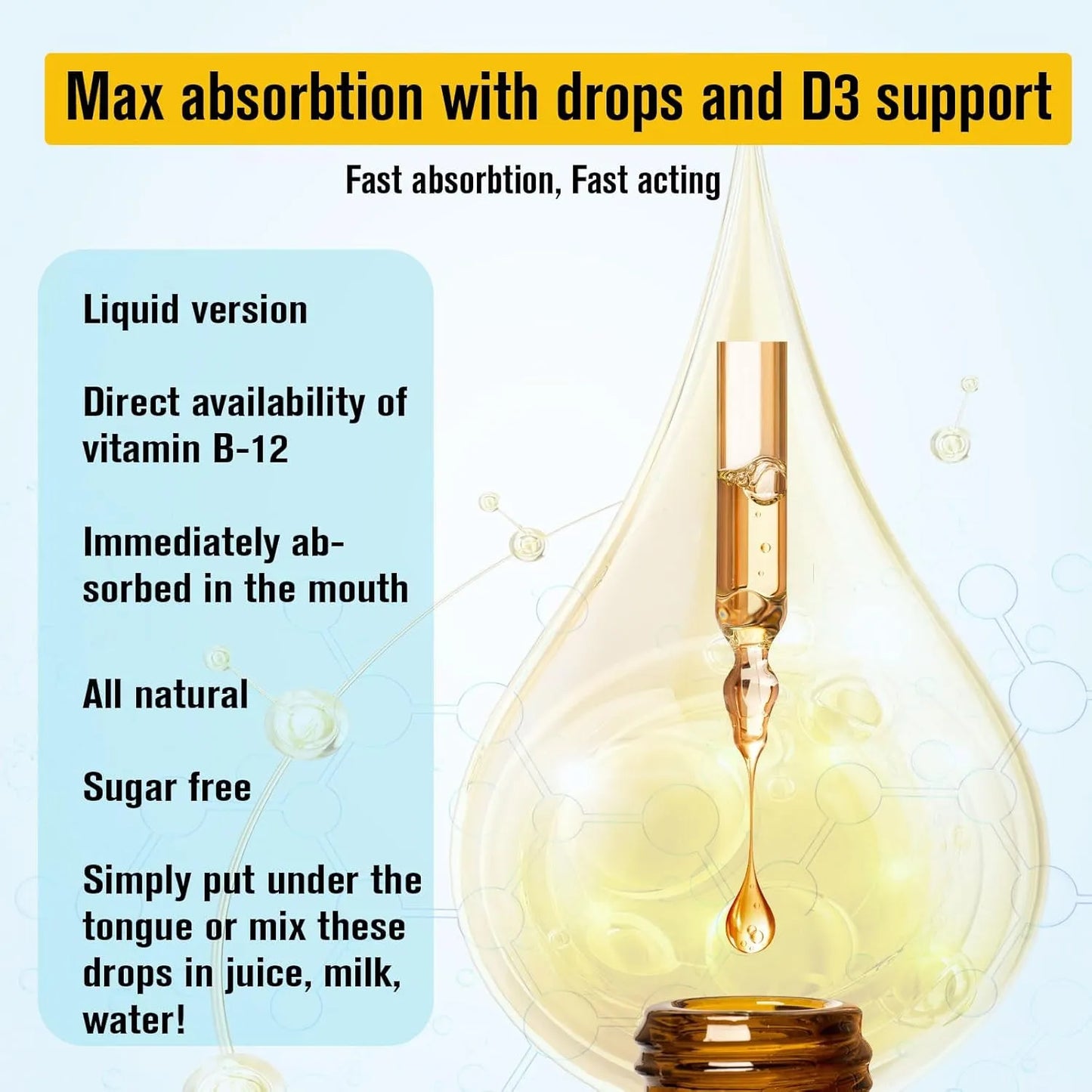 Gotas Líquidas Sublinguales Vitamina B12 10000 Mcg Con D3 Y B9 Energía Y Salud