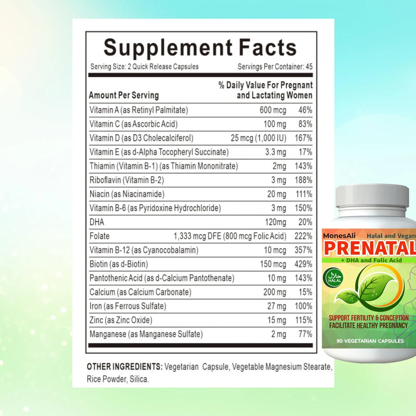 Vitaminas Prenatales Halal Con DHA Ácido Fólico Y Hierro Gomitas Sabor Naranja