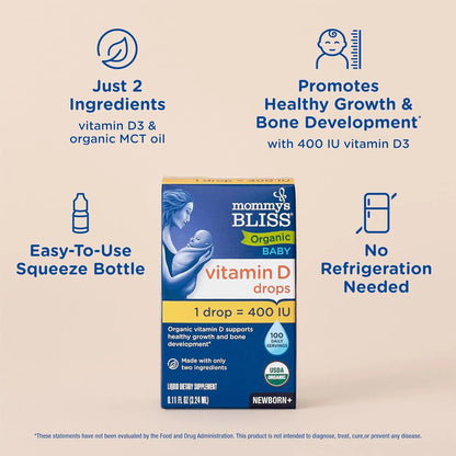 Vitaminas D Orgánicas Para Bebés 3.25 Ml Promueve Crecimiento Saludable