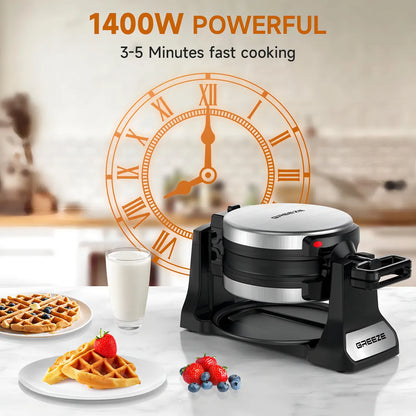 Waflera Eléctrica Greeze SW-2090A Plateado Y Negro Waffles Perfectos