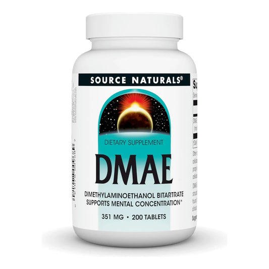 DMAE Dimetilaminoetanol Bitartrato 200 Tabletas Source Naturals Suplemento Cognitivo Y Piel