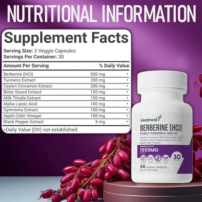 Berberina 500mg Con Canela Y Cúrcuma Suplemento Vegano Para Azúcar Y Metabolismo