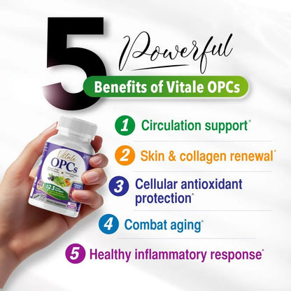 Vitale OPCs Extracto De Semilla De Uva Europea Premium Con Aronia Y Bioflavonoides Para Piel Radiante Y Protección Celular
