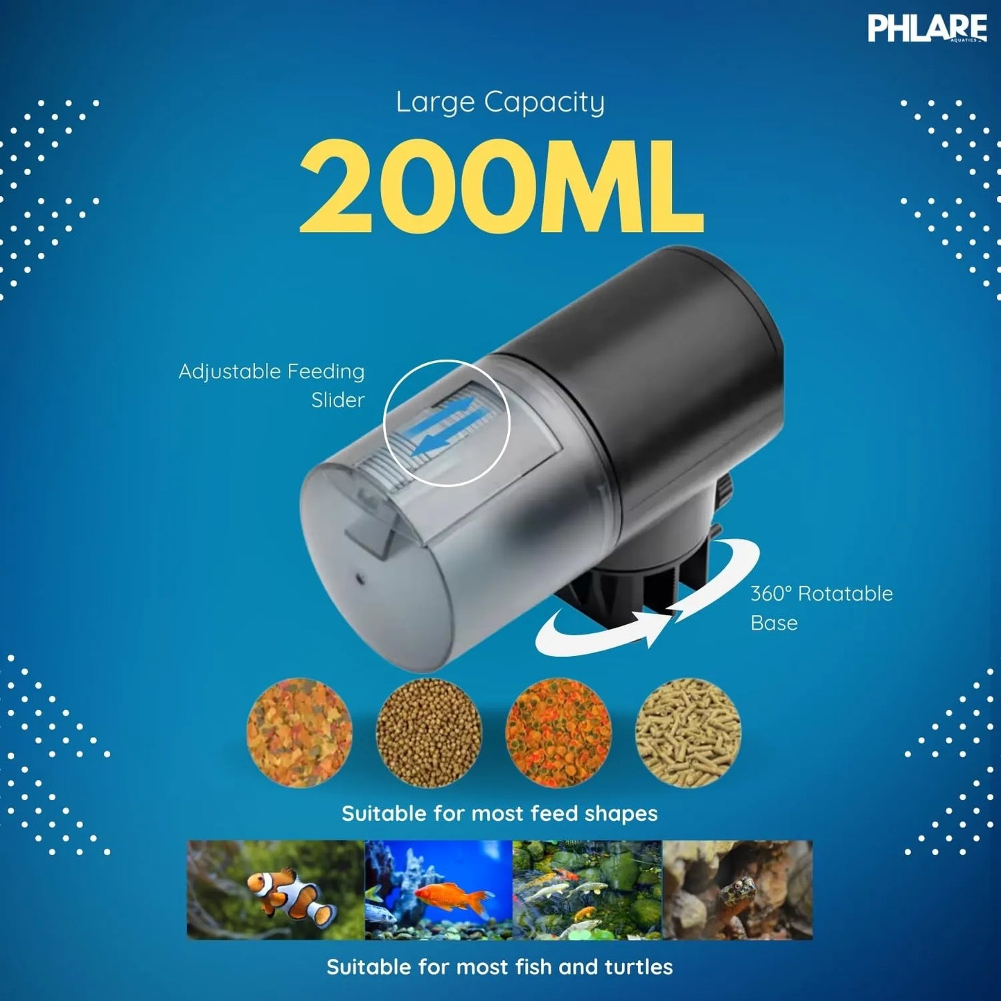 Alimentador Automático Recargable Para Peces 6.8 Fl Oz Programable Y Silencioso