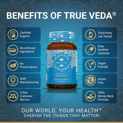 Cápsulas Triphala Orgánico Certificado USDA Digestión Saludable Vegano 60 Unidades