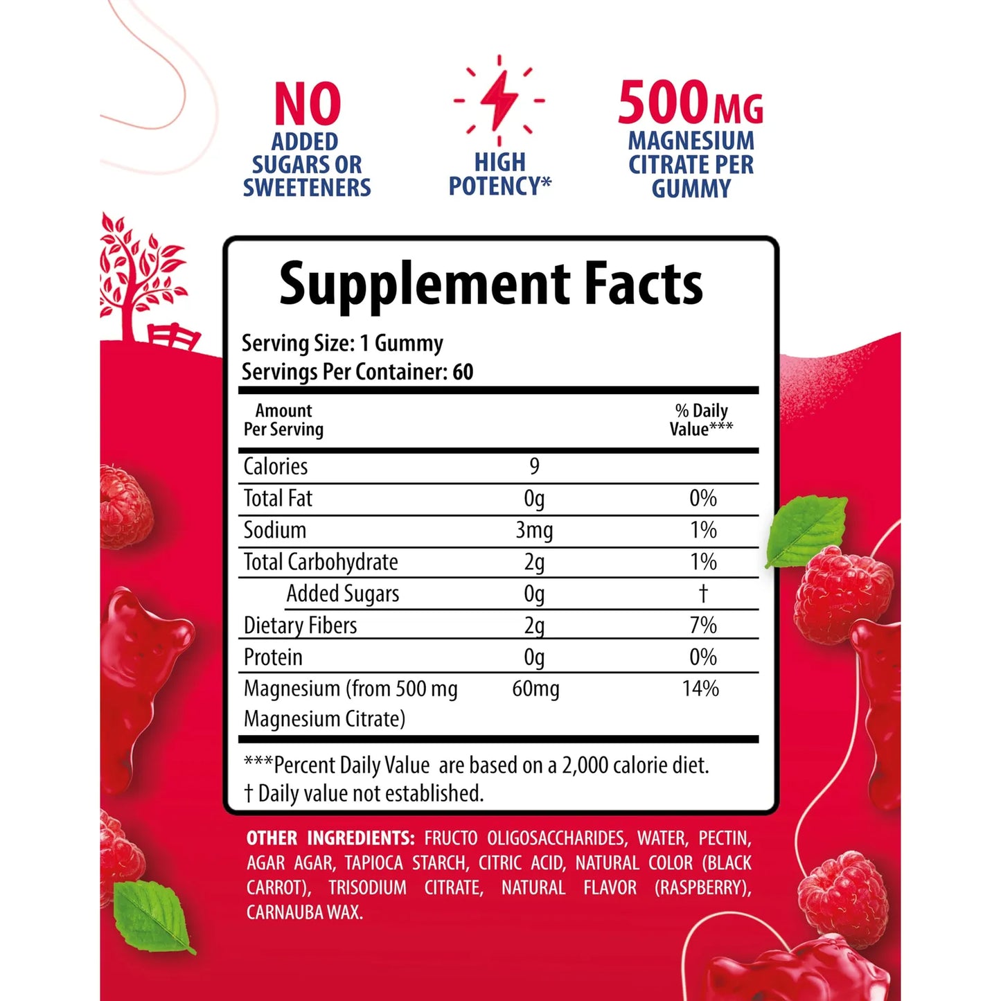Gomitas Masticables De Magnesio 500 Mg Sabor Frambuesa Para Niños Y Adultos