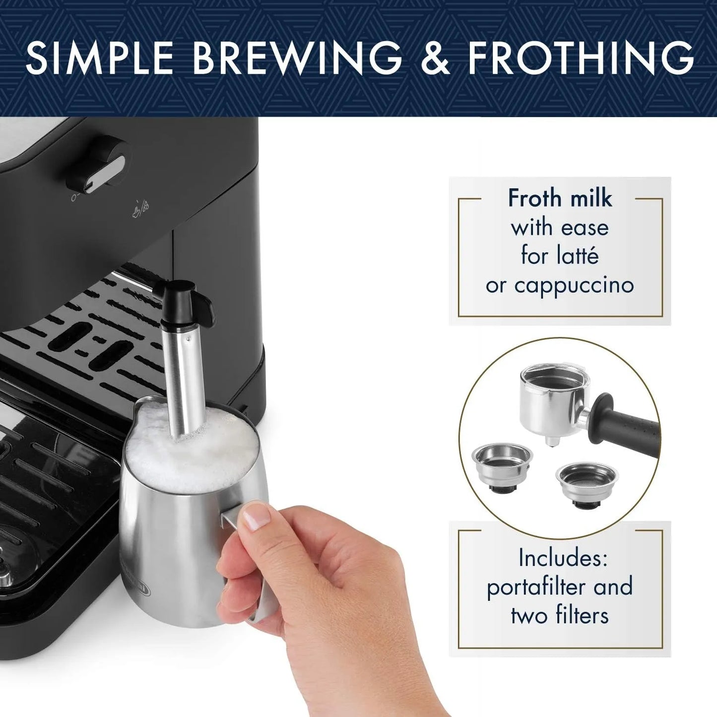 Máquina De Café Expreso Manual De'Longhi Stilosa 15 Bar Espumador Leche Negro