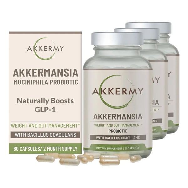 Akkermansia Probiótico Para Peso Saludable Aumenta GLP1 180 Cápsulas Vegano